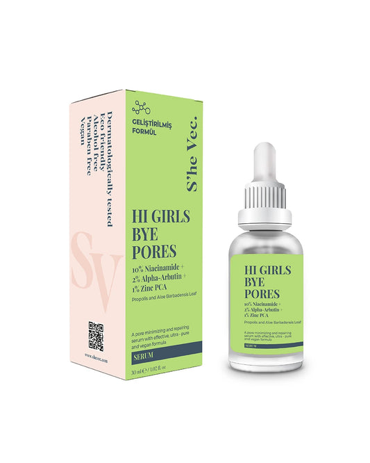 She Vec, Hi Girls Bye Pores - Sivilce ve Leke Karşıtı Arbutin %2 Niacinamide %10 Serum 30 ml (Zinc PCA %1)