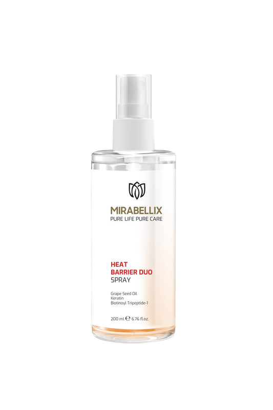 Mirabellix, Çift Fazlı Isı Koruyucu & Onarıcı Saç Spreyi – Keratin, Üzüm Çekirdeği Yağı ve E Vitamini Destekli 200 ml