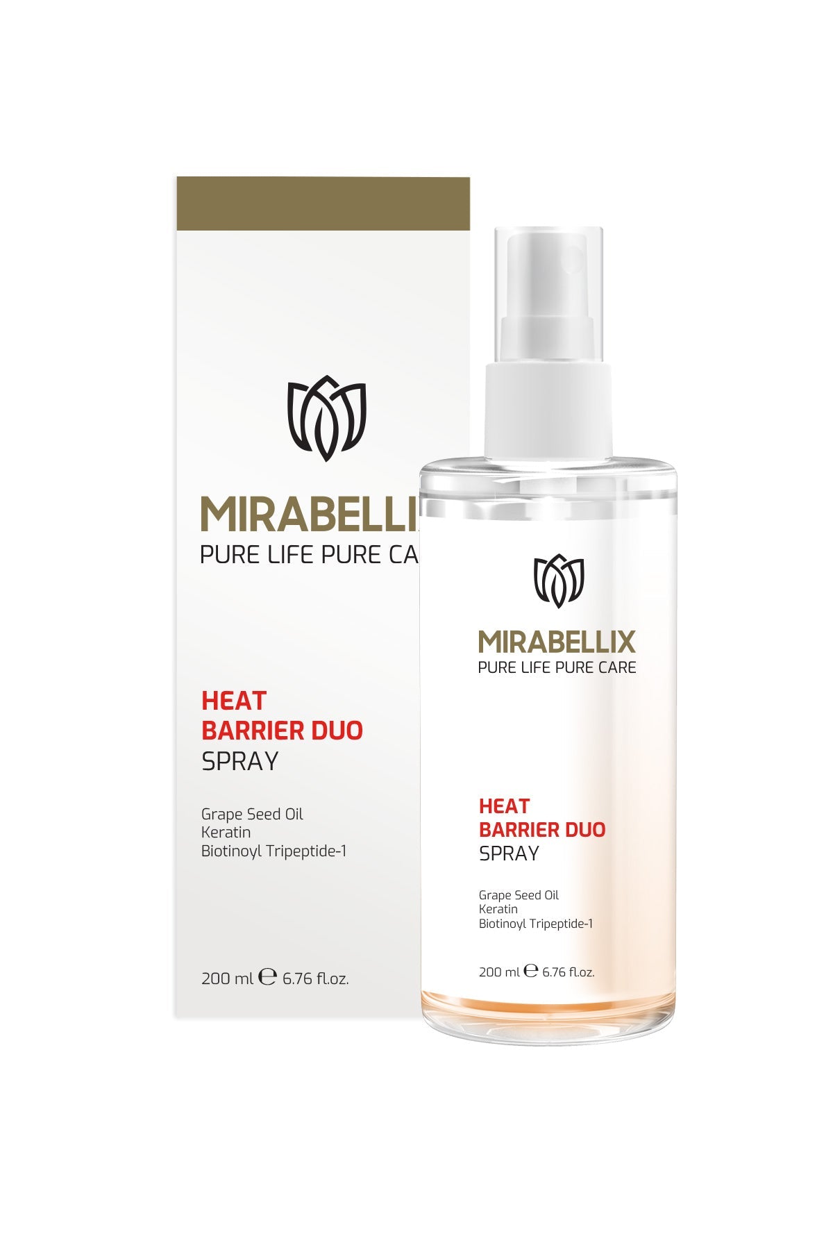 Mirabellix, Çift Fazlı Isı Koruyucu & Onarıcı Saç Spreyi – Keratin, Üzüm Çekirdeği Yağı ve E Vitamini Destekli 200 ml