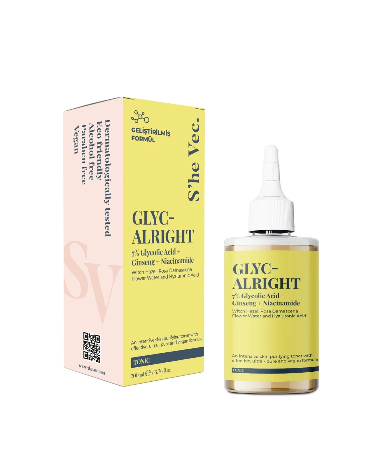 She Vec, GLYC- ALRIGHT - Gözenek Sıkılaştırıcı Glikolik Asit Leke Karşıtı Tonik (200 ml)