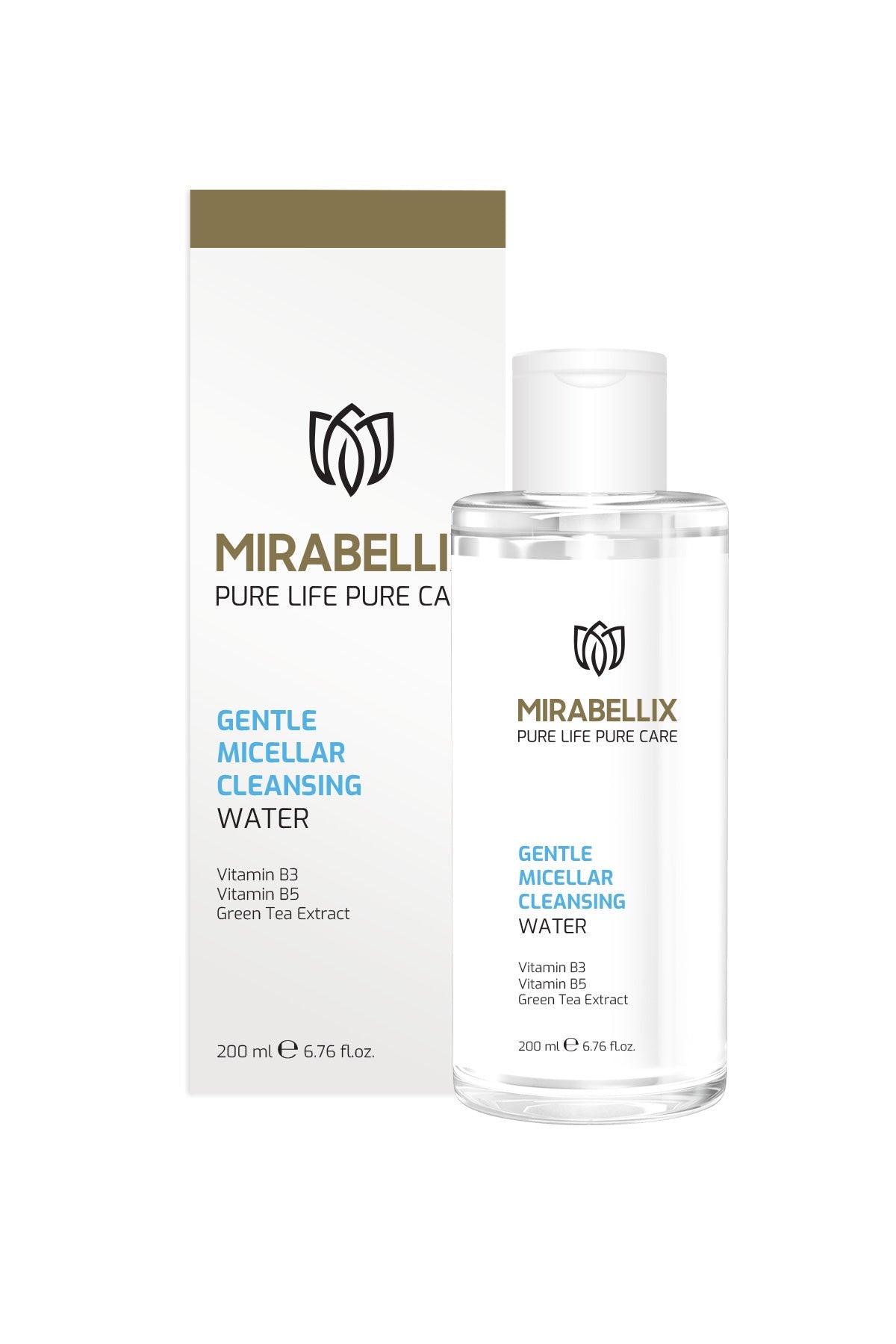 Mirabellix, Micellar Makyaj Temizleme Suyu – Yeşil Çay Özü, Pantenol ve Niasinamid İçerikli 200 ml