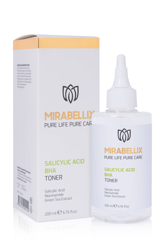 Mirabellix, Salisilik Asit (BHA), Niasinamid ve Yeşil Çay Özlü Gözenek Temizleyici ve Akne Karşıtı Tonik – 200 ml