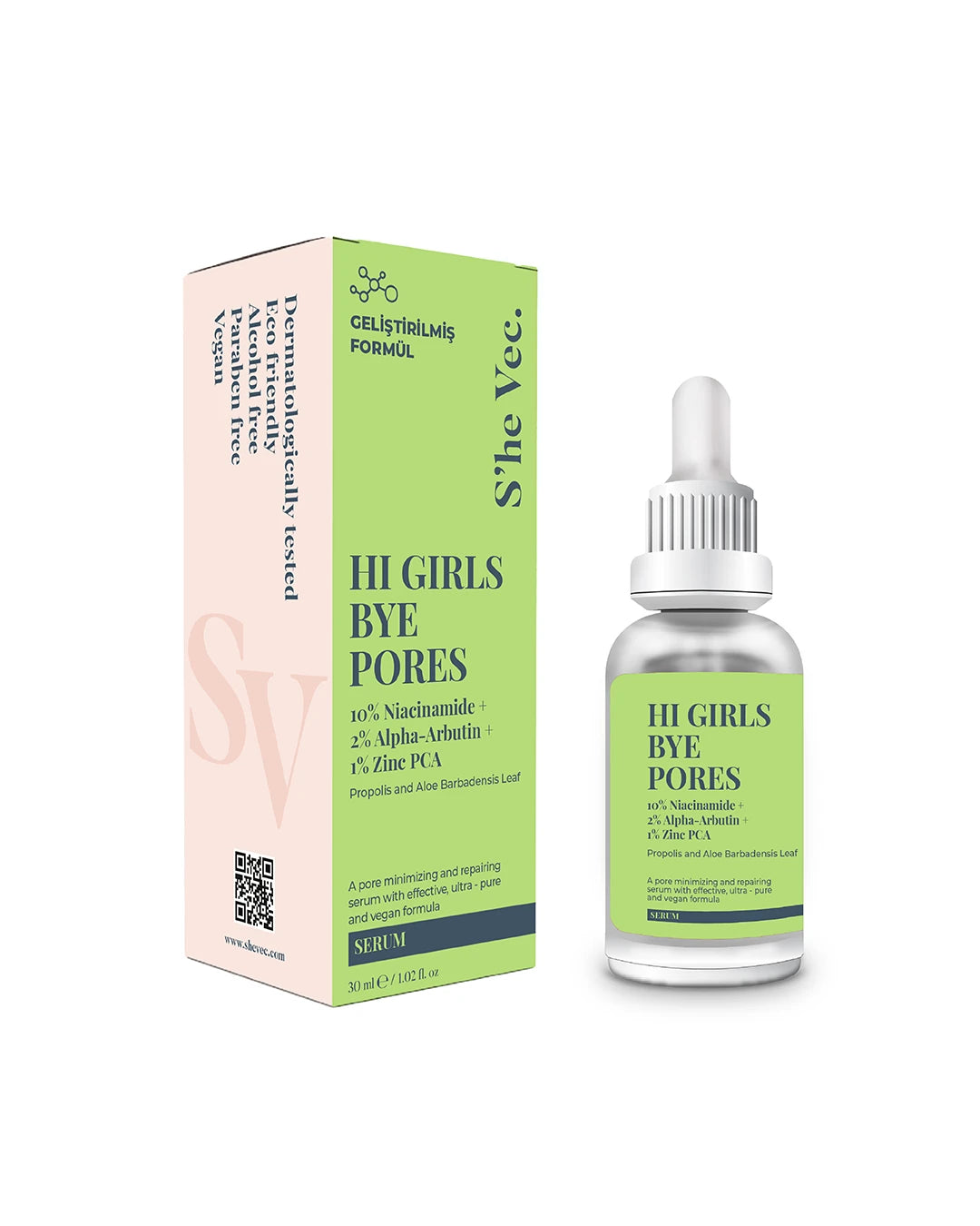 She Vec, Hi Girls Bye Pores - Sivilce ve Leke Karşıtı Arbutin %2 Niacinamide %10 Serum 30 ml (Zinc PCA %1)