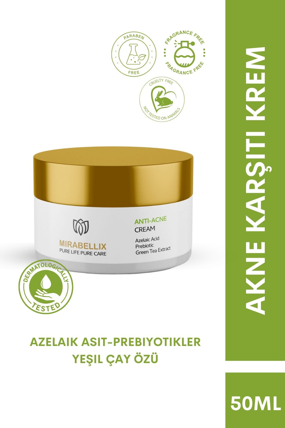 Mirabellix, Azeleik Asit İçeren Akne ve Sivilce Karşıtı Bariyer Onarıcı Bakım Kremi 50 ml